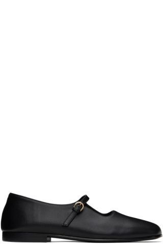 Black Square Toe Mary Jane Ballerina Flats | SSENSE
