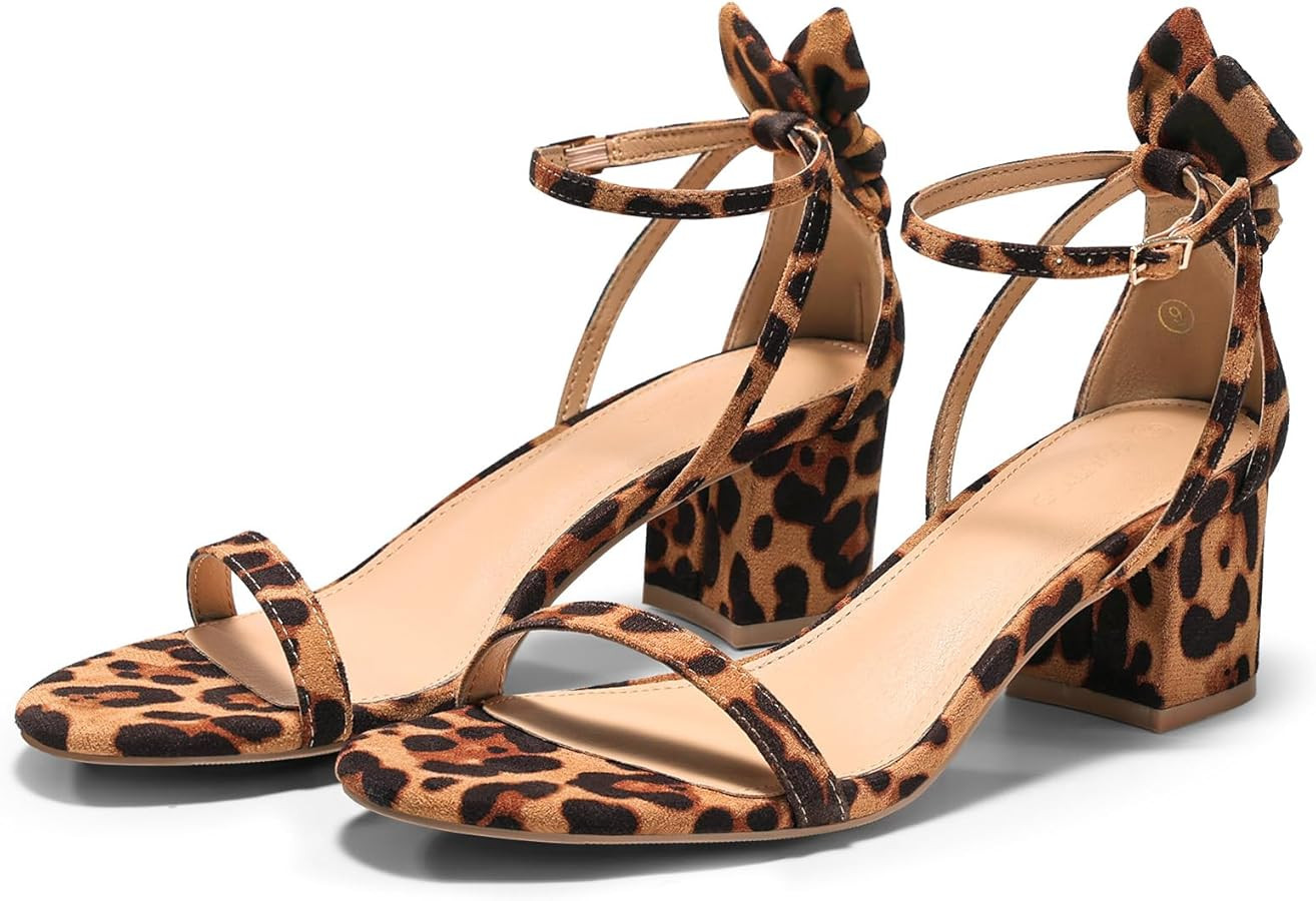 Coutgo Womens Chunky Low Heels Open Toe One Strap Heeled Sandals Bow Ankle Strap Wedding Dress Sh... | Amazon (US)