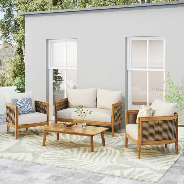 Wicker/Rattan 4 - Person Seating Group with Cushions | Wayfair North America