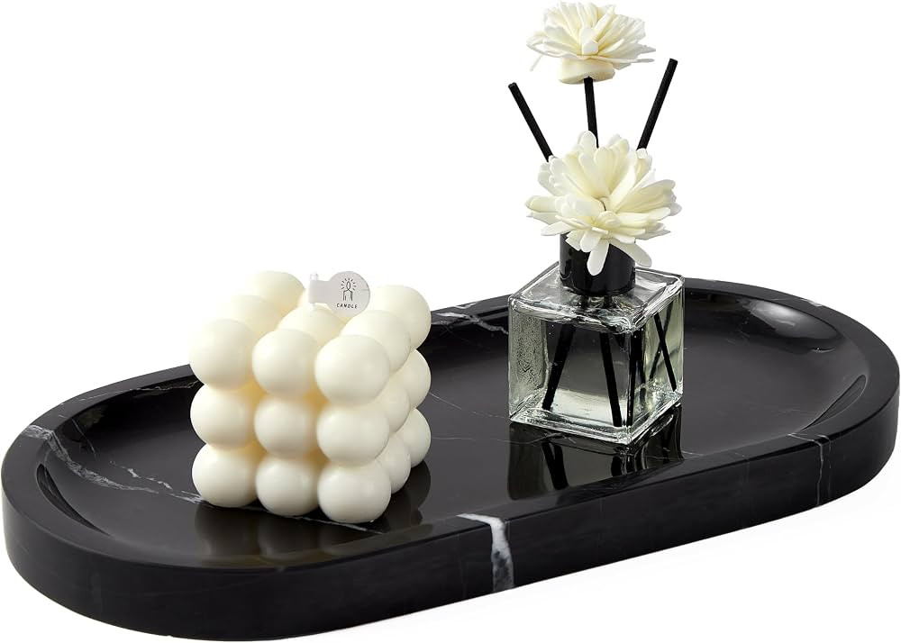 Natural Marble Bathroom Tray, 12"x6" Vanity Tray Black Marble Decorative Tray, Countertop Organiz... | Amazon (US)