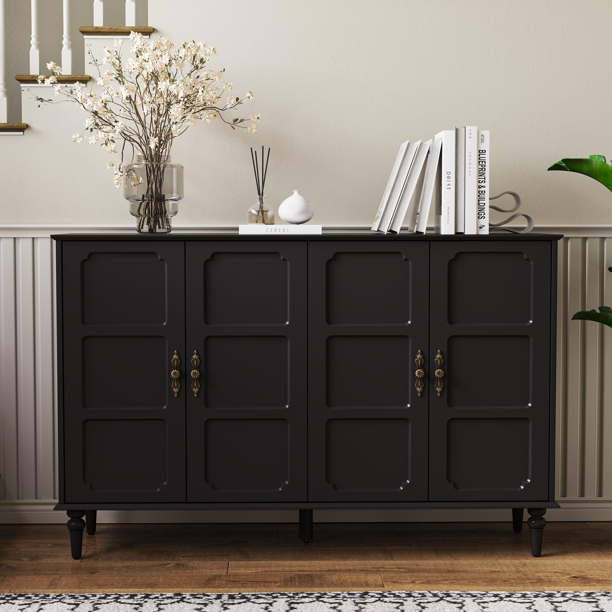 55 inch Mid Century Sideboard Buffet Cabinet with Storage, Vintage Sideboard Cabinet with Adjusta... | Amazon (US)