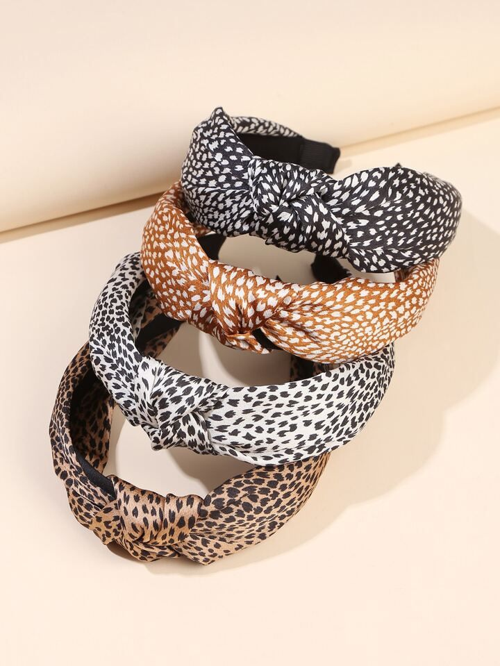 4pcs Leopard Pattern Knot Decor Hair Hoop | SHEIN