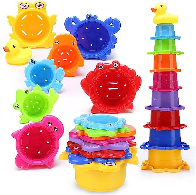 Small Fish Stacking Bath Cups for Toddlers, Rainbow Infant Nesting Cups for 1-3 Years Old with a ... | Amazon (US)
