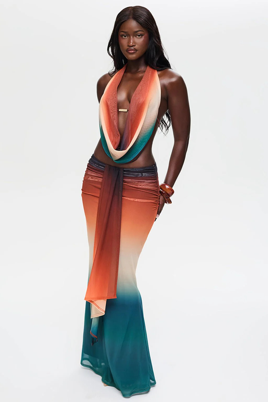 AQUARIUS SKIRT DRAPE DETAIL MAXI SKIRT | Murci