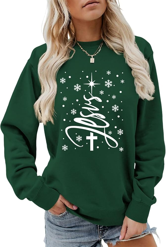 Jesus Christmas Sweatshirts Women Religious Faith Christian Shirt Vintage Christmas Tree Tops Xma... | Amazon (US)