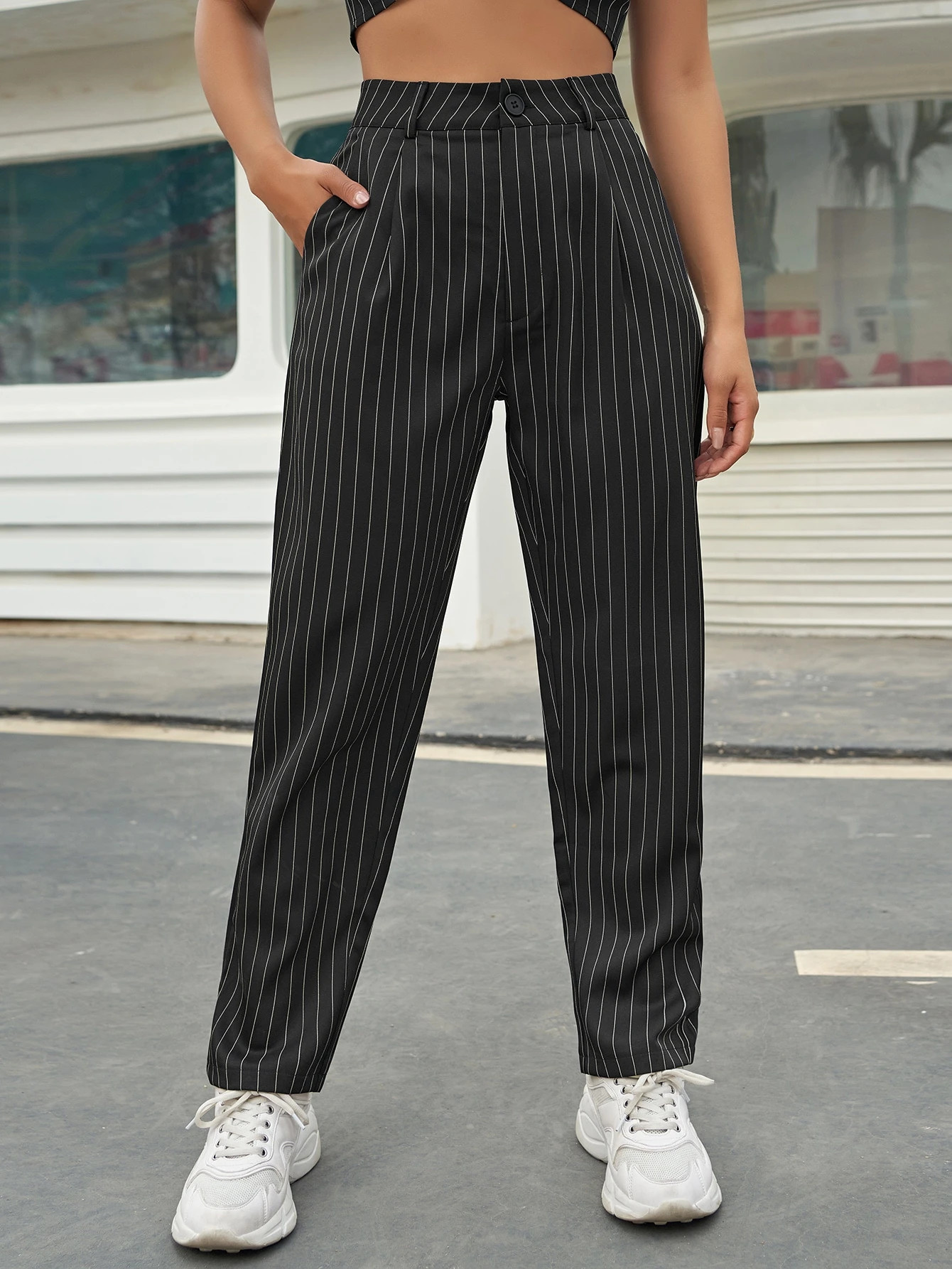 High Waist Striped Pants | SHEIN