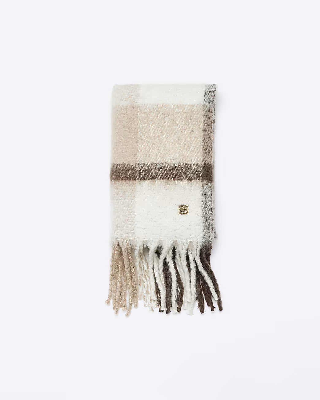 Beige heavyweight check scarf | River Island (US)