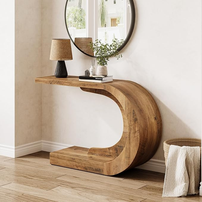 LITTLE TREE 43.3-Inch Farmhouse Console Table, 2-Tier C-Shaped Sofa Table Behind The Couch, Woode... | Amazon (US)