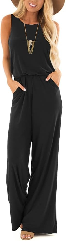 Lacozy Women's Summer Sleeveless Jumpsuits Casual Wide Leg Long Pants One Piece Jumpsuits Rompers... | Amazon (US)