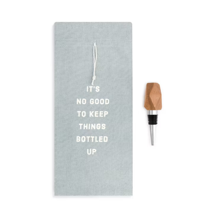 DEMDACO Bottled Up Wine Bottle Bag & Stopper Blue | Target