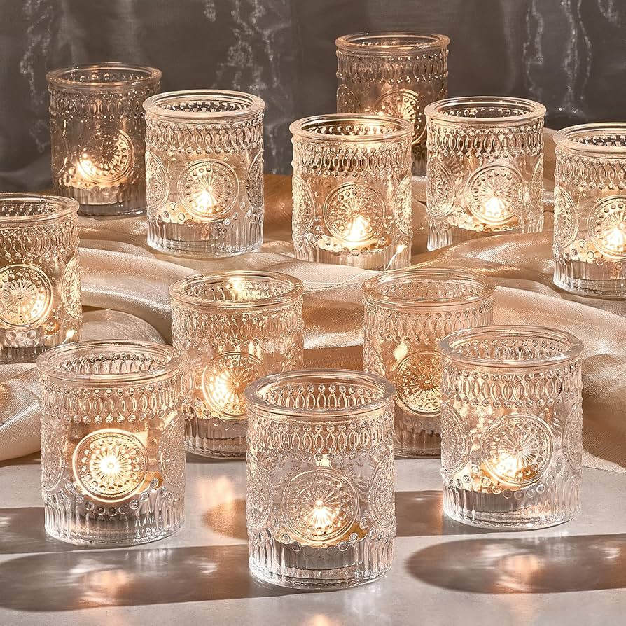 Hlukana 30 Pack Clear Glass Votive Candle Holders, Vintage Candle Holder Bulk, Tealight Candle Ho... | Amazon (US)