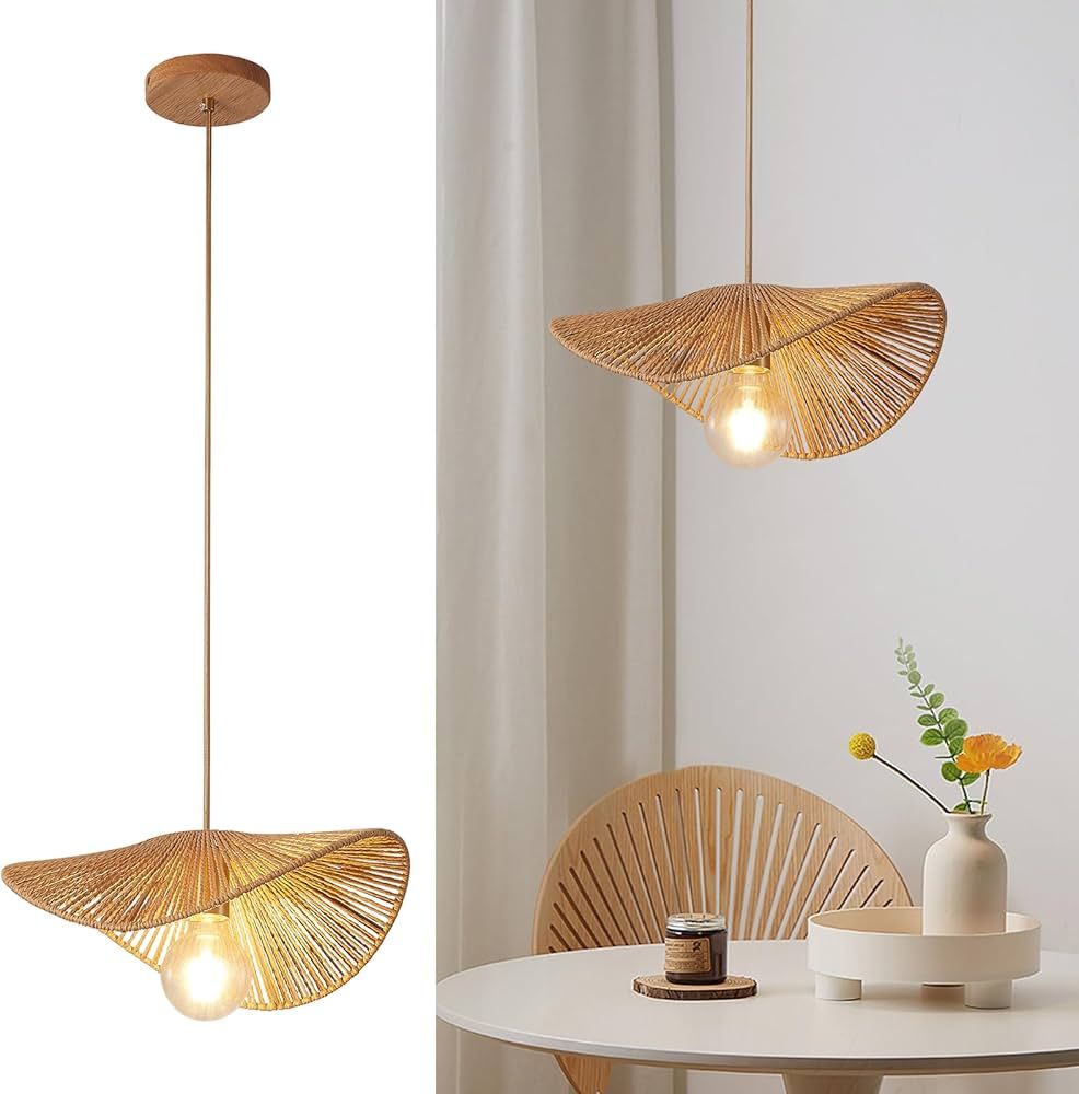 Boho Rattan Pendant Light Fixture Modern Style Hanging Light Bamboo Handwoven 1-Light Hanging Lam... | Amazon (US)
