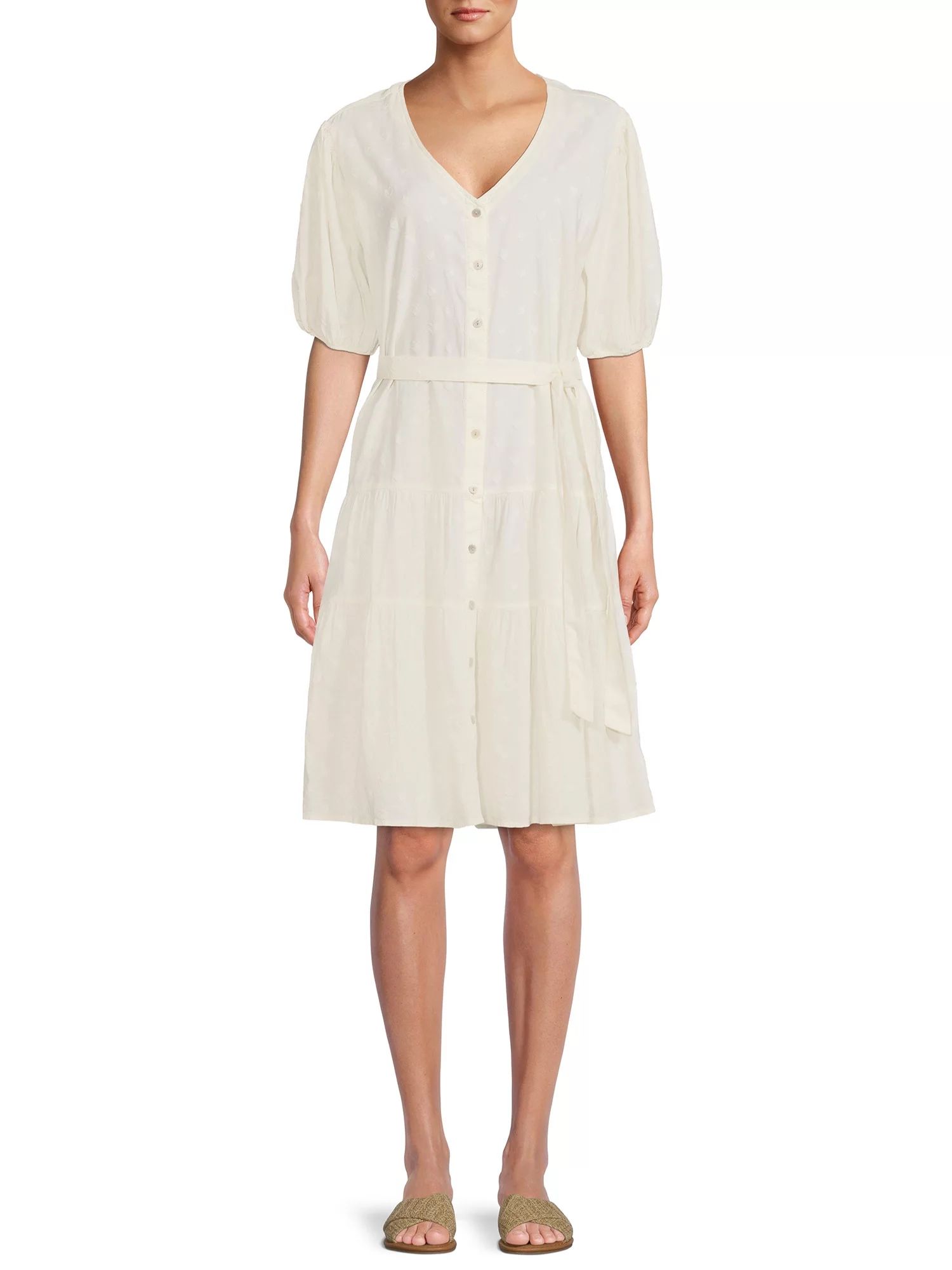 Time and Tru Women's Printed Flutter Sleeve Midi Dress | Walmart (US)
