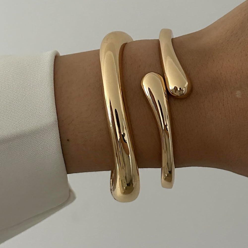 Chunky Gold Bangles for Women Gold Cuff Bracelet Set Dainty 14k Gold Plated Waterproof Non Tarnis... | Amazon (US)
