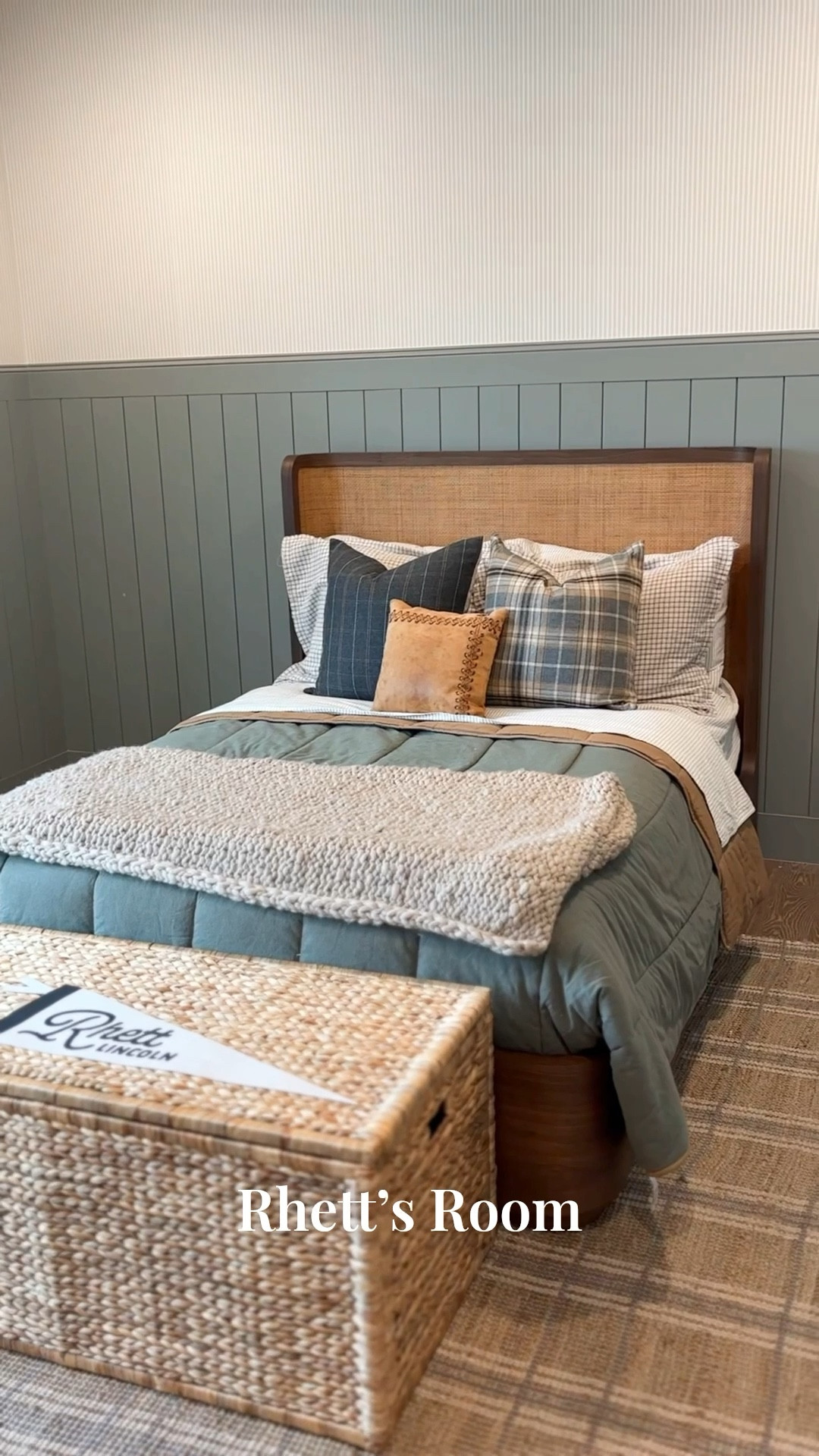 Rhett’s Boy Bedroom.
Paint color: “Illusive Green” by Sherwin Williams.
Linked a similar bed. Original is the shelter bed from RH Baby + Child.

#LTKFamily #LTKHome #LTKKids