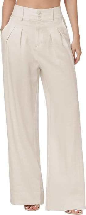 Women's Tall Linen Blend Trousers 32" 34" 36" Inseam Wide Leg High Waisted | Amazon (US)