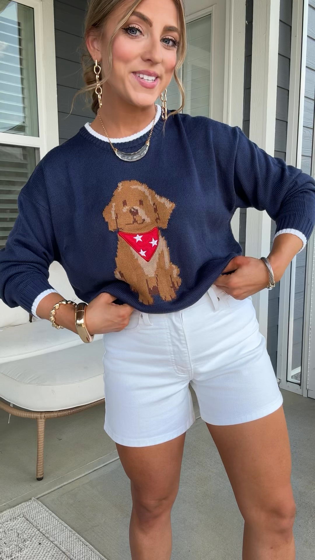 Okay this dog sweater may be one of the cutest Walmart finds ever 🐶❤️ Such a fun playful piece styled with white shorts for an easy summer outfit. Love mixing whimsical pieces into everyday looks and this one is guaranteed to get compliments. This one is actually from the girls section. But it definitely works for us. Adults too! I’m normally a women’s size extra small or small. I have on the girls extra large here. I honestly could’ve done the girls large!So cute and so affordable!

#WalmartFashion #GraphicSweater #CuteSummerStyle #AffordableFashion #WalmartFinds #EverydayStyle #PreppyStyle #SummerOutfitIdeas #DogLoverStyle #WalmartNewArrivals