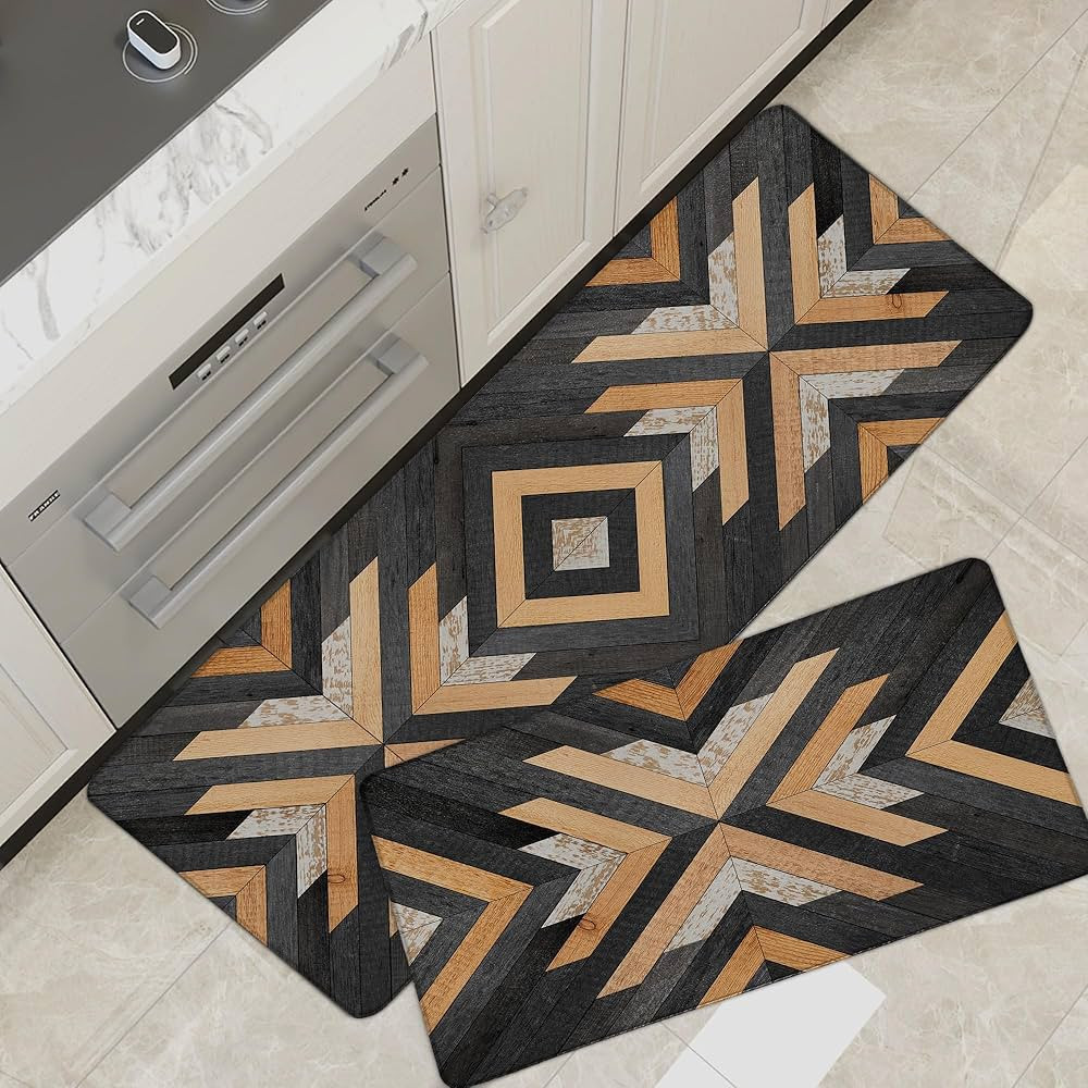 Black Boho Aztec Kitchen Mats Rugs Sets of 2 Cushioned Anti Fatigue Floor Mat Western Foam Comfor... | Amazon (US)