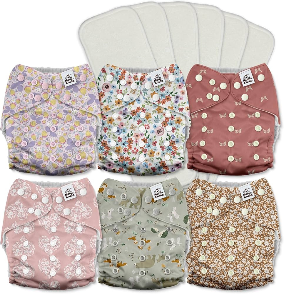 Mama Koala 3.0 Pocket Cloth Diapers for Babies with AWJ Lining, 6 Pack with 6 5-Layer Natural Clo... | Amazon (US)