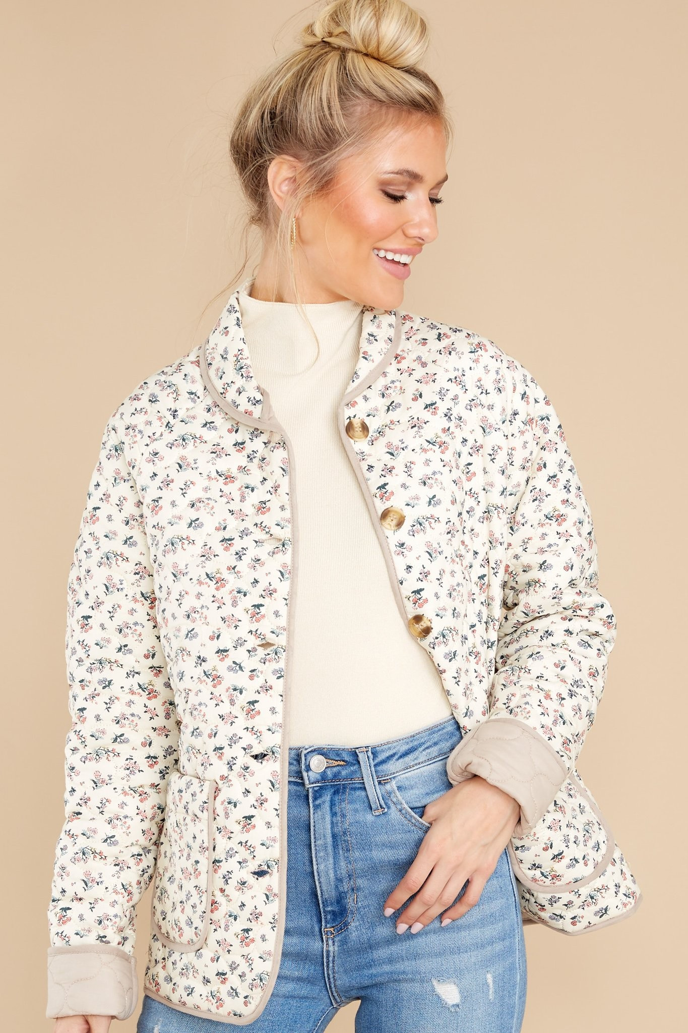 Grow For It Ivory Floral Print Jacket | Red Dress 