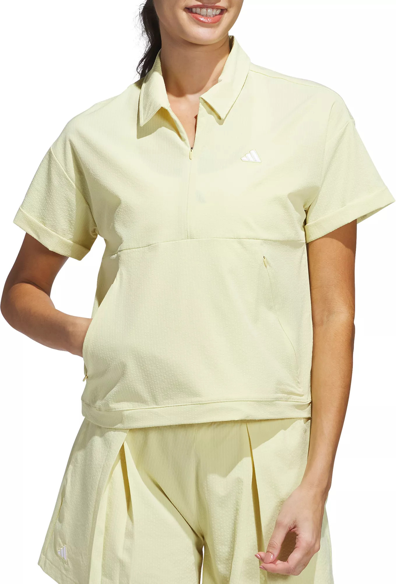 adidas Women's Go-To Short Sleeve Layer Golf Sweatshirt, XL, Powder Yellow | Going Going Gone