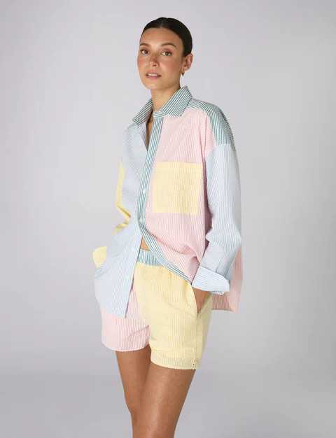 The Set: Seersucker Multi Patchwork Shirt & Boxer Shorts | With Nothing Underneath