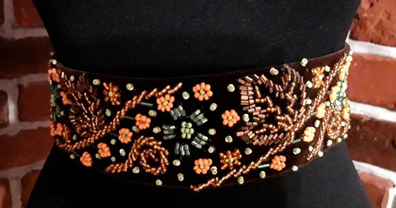 Woman belt embroidered with beads on velvet entirely handmade | Etsy | Etsy (UK)