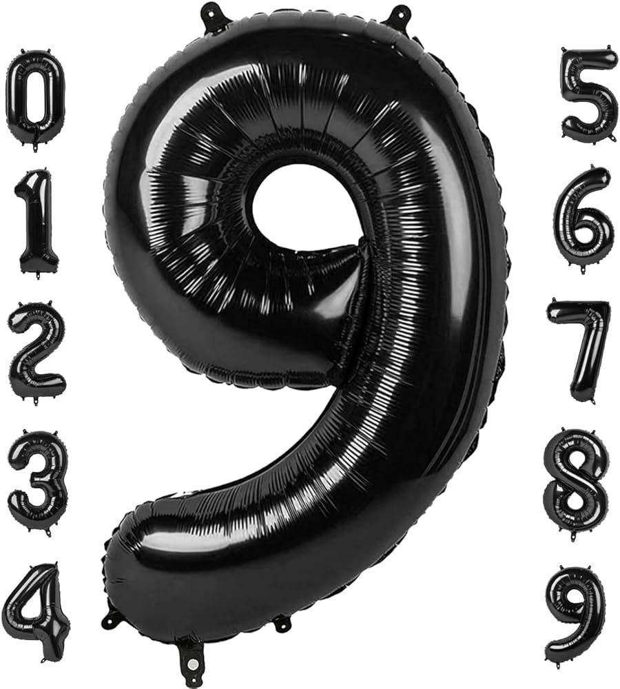 40 Inch Black Number Balloons, Large Digital 9 Balloon, Foil Mylar Balloons Decorations for 9 19 ... | Amazon (US)