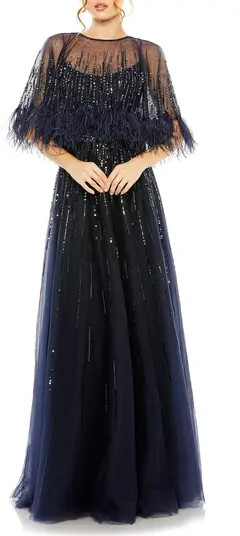 Sequin & Feather A-Line Gown | Nordstrom