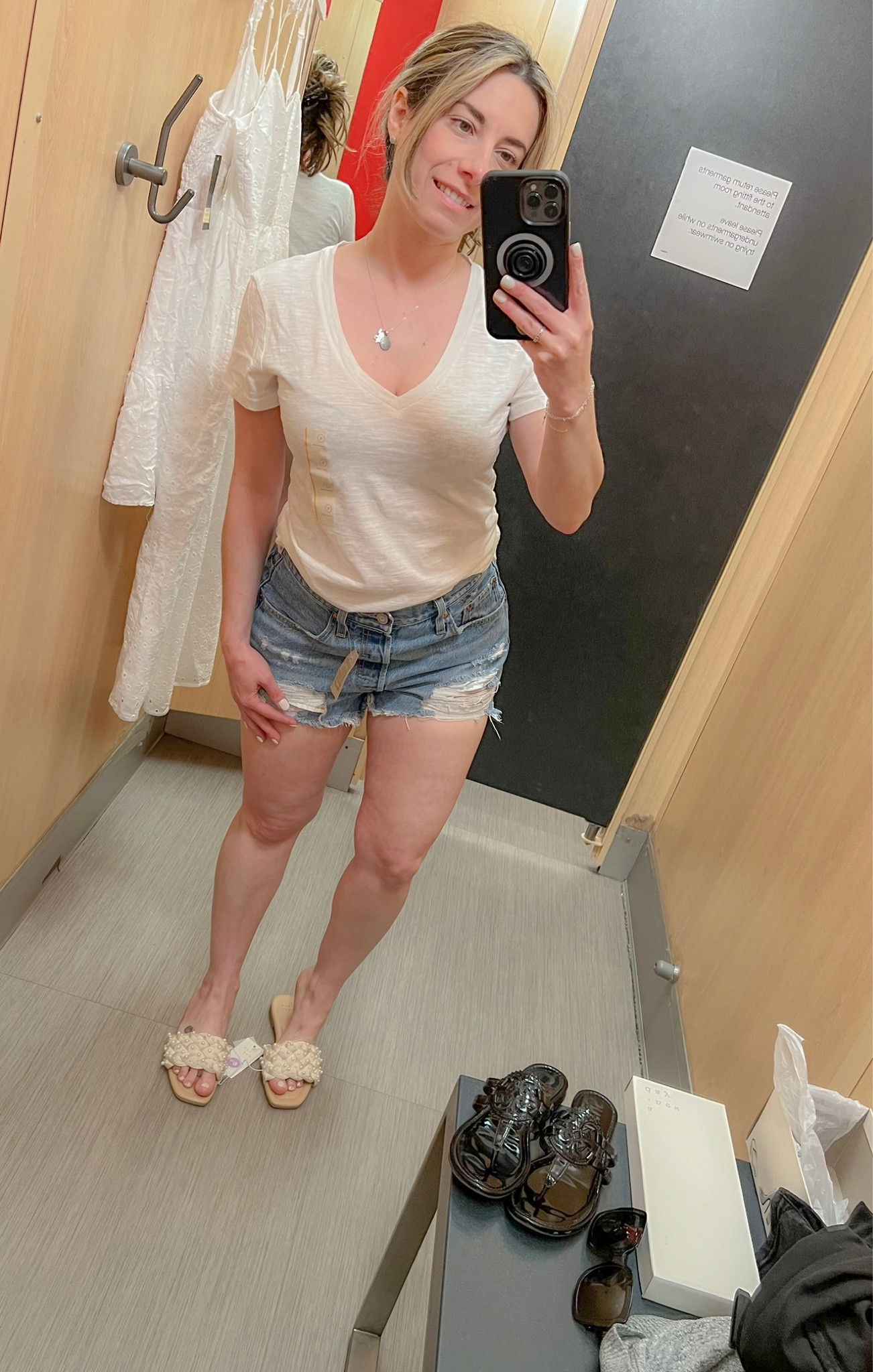 Short Season! These Levis fit great. I’m wearing a size 28 in color blame game. They aren’t super short. Pair with these cute Pearl sandals & a basic tee both on sale. Great for summer. Follow me @j_stigs for more finds. Xoxo 

#LTKsalealert #LTKshoecrush #LTKstyletip