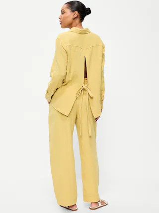 High-Waisted Crinkle Gauze Barrel Ankle Pants | Old Navy (CA)