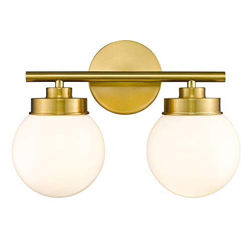 LMS Gold Bathroom Light Fixtures, 2 Light Globe Bathroom Vanity Light Fixtures with White Glass S... | Amazon (US)