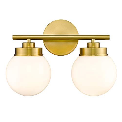 Gold Bathroom Light Fixtures, LMS 2 Light Globe Bathroom Vanity Light Fixtures with White Glass S... | Amazon (US)