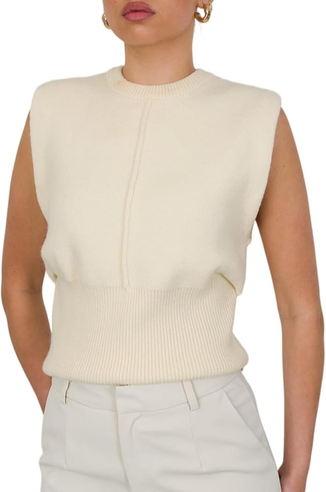 SeeLuNa Women Sweater Vest Sleeveless Crewneck Thick Ribbed Waistband Knit Vests Cinched Waist Ta... | Amazon (US)