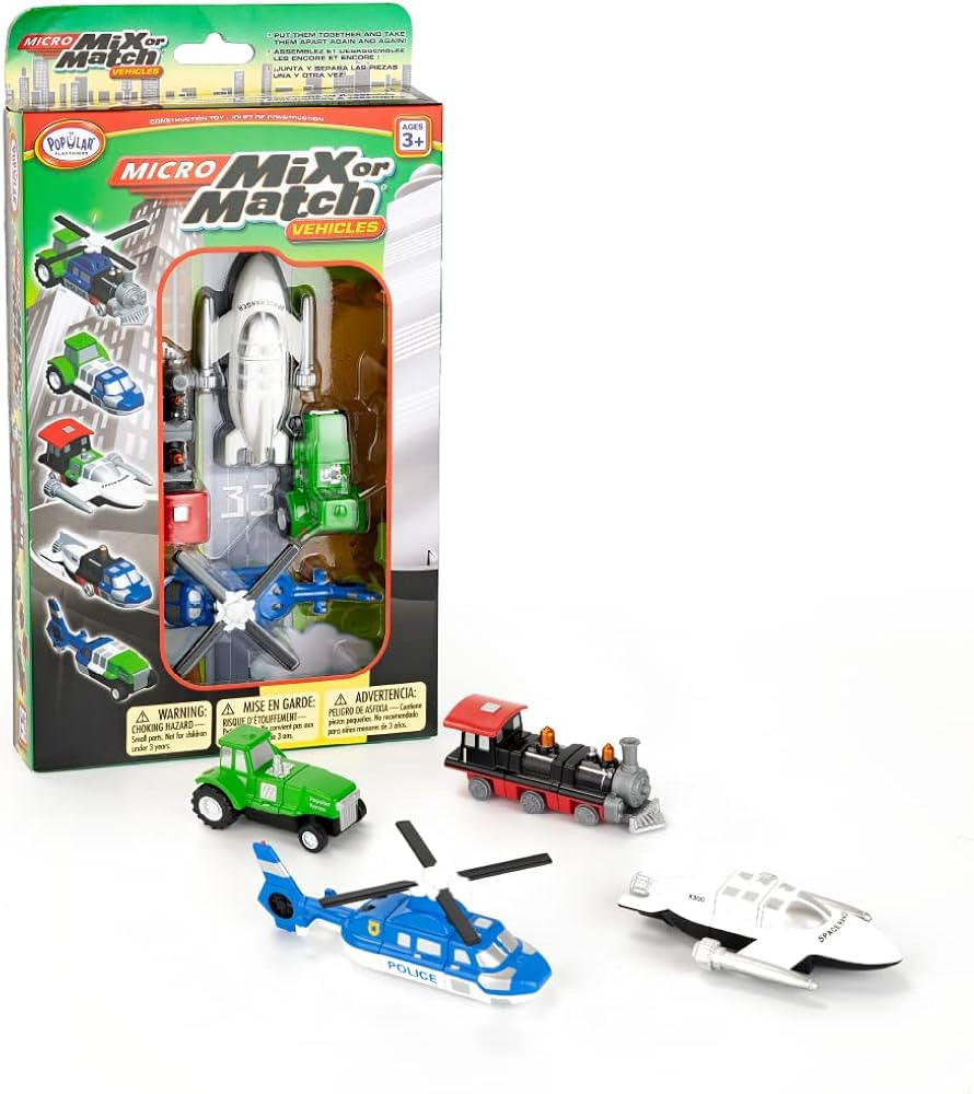 Popular Playthings Micro Mix or Match Vehicles Deluxe Set of 4 Toy Train, Toy Spaceship, Toy Trac... | Amazon (US)