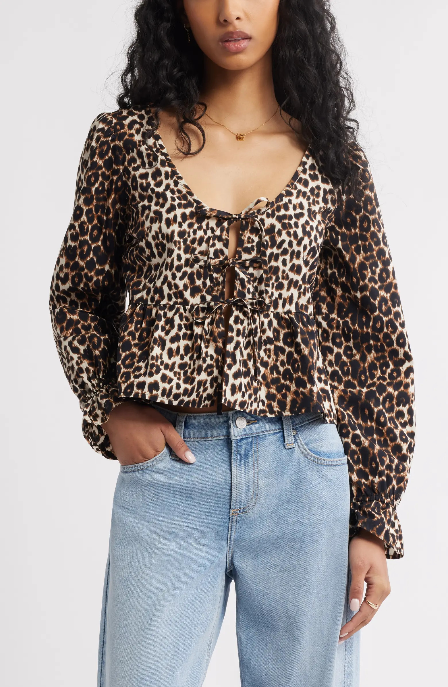 BP. Tie Front Scoop Neck Cotton Poplin Peplum Top | Nordstrom | Nordstrom