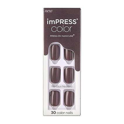 KISS imPRESS No Glue Mani Press On Nails, Color, 'Try Gray', Gray, Short Size, Squoval Shape, Inc... | Amazon (US)