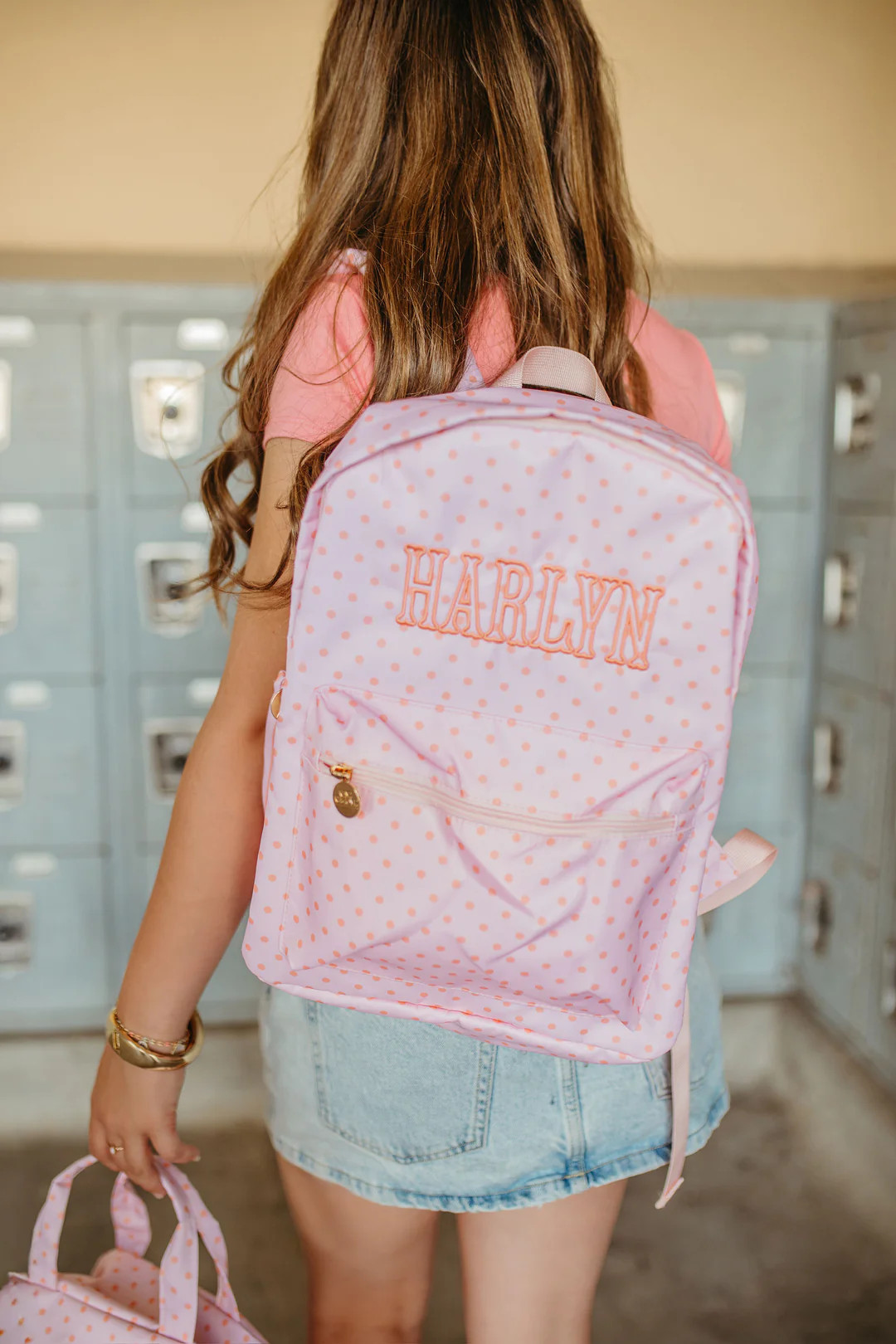 Pink & Peach Polka Dot Backpack | KenzKustomz
