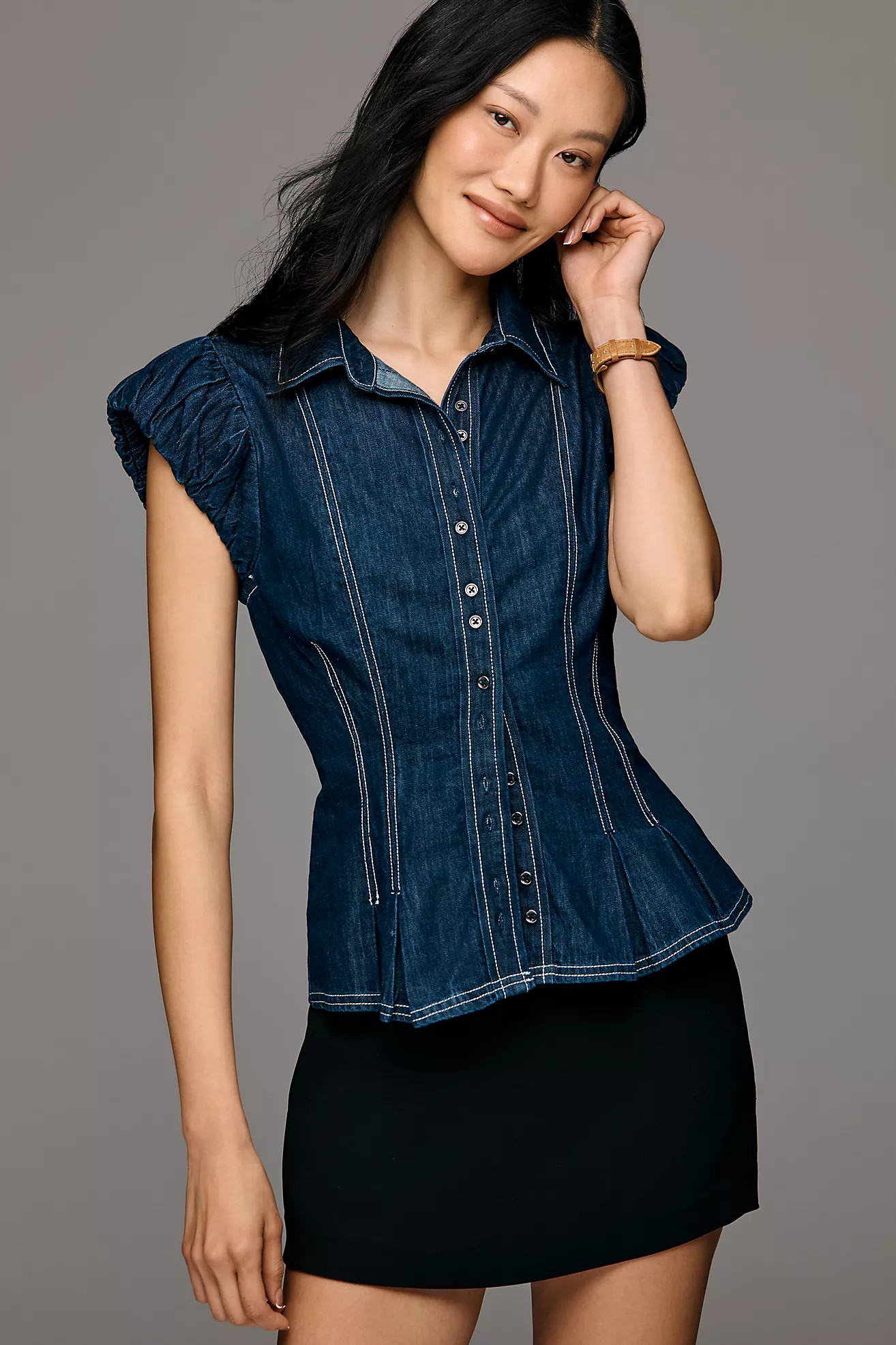 Pilcro Denim Puff Sleeve Top | Anthropologie (US)