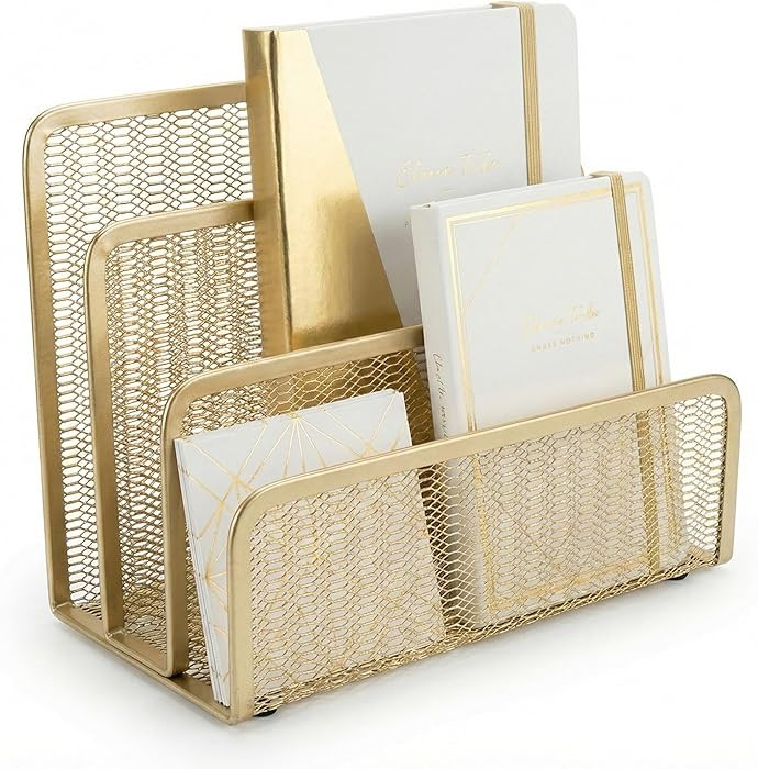 BLU MONACO Gold Mail Organizer for Desk - Mail Holder Countertop - Gold Metal Mesh Letter Sorter ... | Amazon (US)