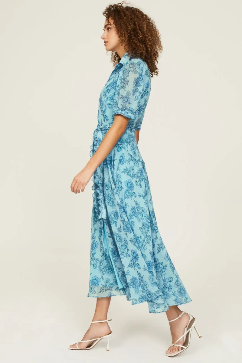 Derek Lam 10 Crosby Blue Floral Short Sleeve Shirt Dress Size 10 (Retails $345) | eBay US