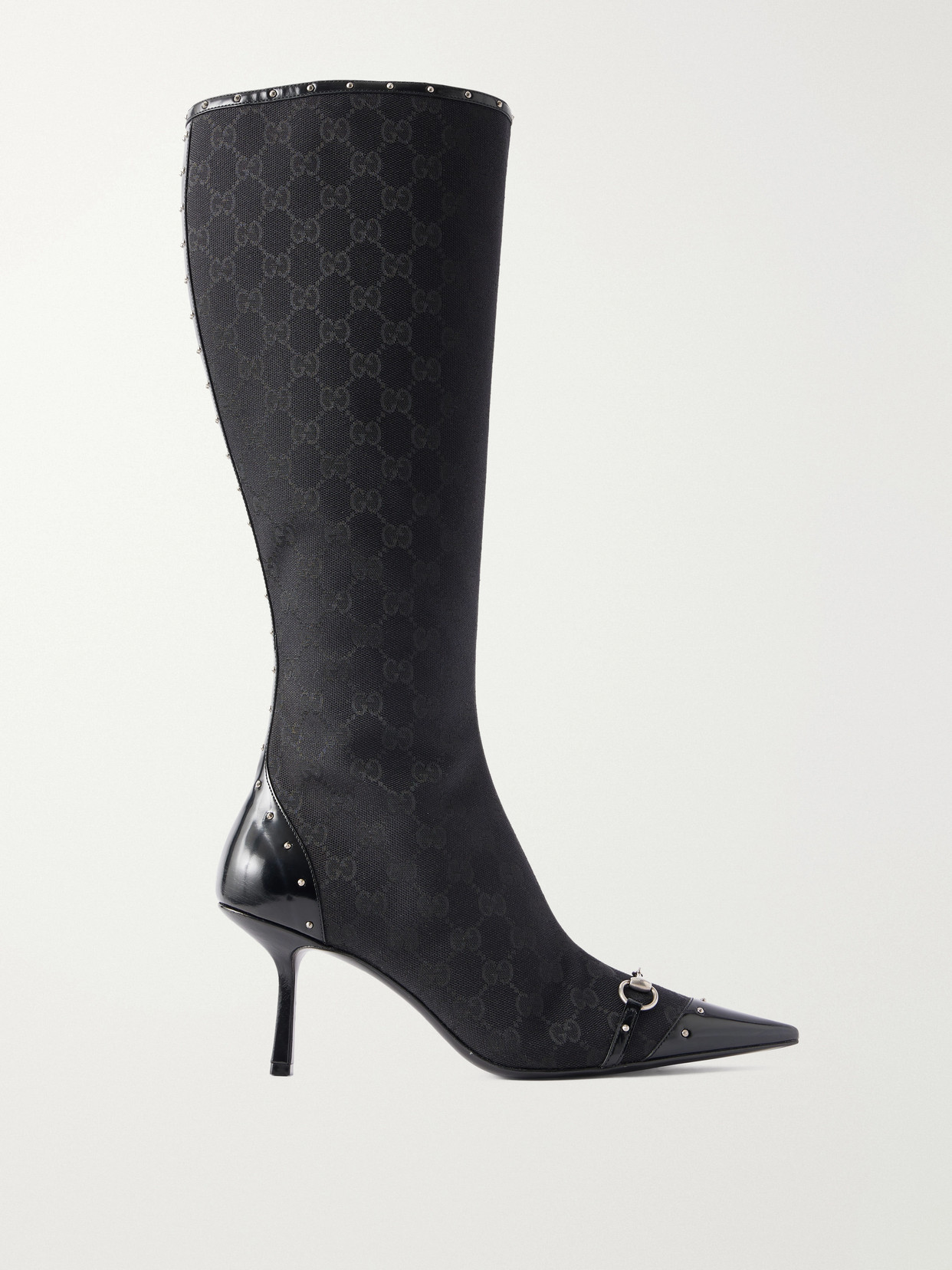 Gucci - Horsebit-embellished Leather-trimmed Gg Supreme-jacquard Canvas Knee-high Boots - Black | NET-A-PORTER (US)