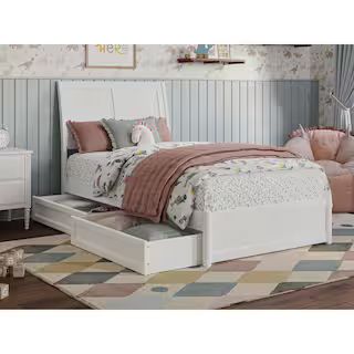 AFI Andorra White Solid Wood Frame Twin Platform Bed with Panel Footboard and Storage-Drawers AR8... | The Home Depot