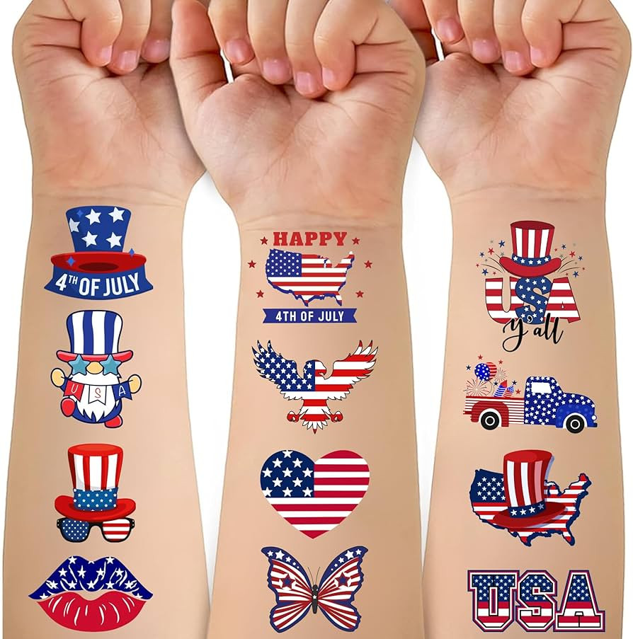 50 PCS Fourth of July Temporary Tattoos for Kids, Red White and Blue Themed Tattoos for Birthday ... | Amazon (US)