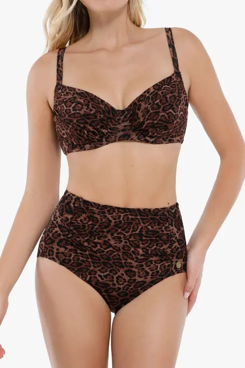 Popilush Tropical Print Underwire Shaping High Waist Swimwear Set in Leopard at Nordstrom, Size Large | Nordstrom