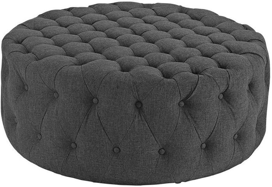Pemberly Row Modern Round Ottoman, 40"W x 40"D x 16.5"H, Upholstered Polyester Fabric, Gray Finis... | Amazon (US)