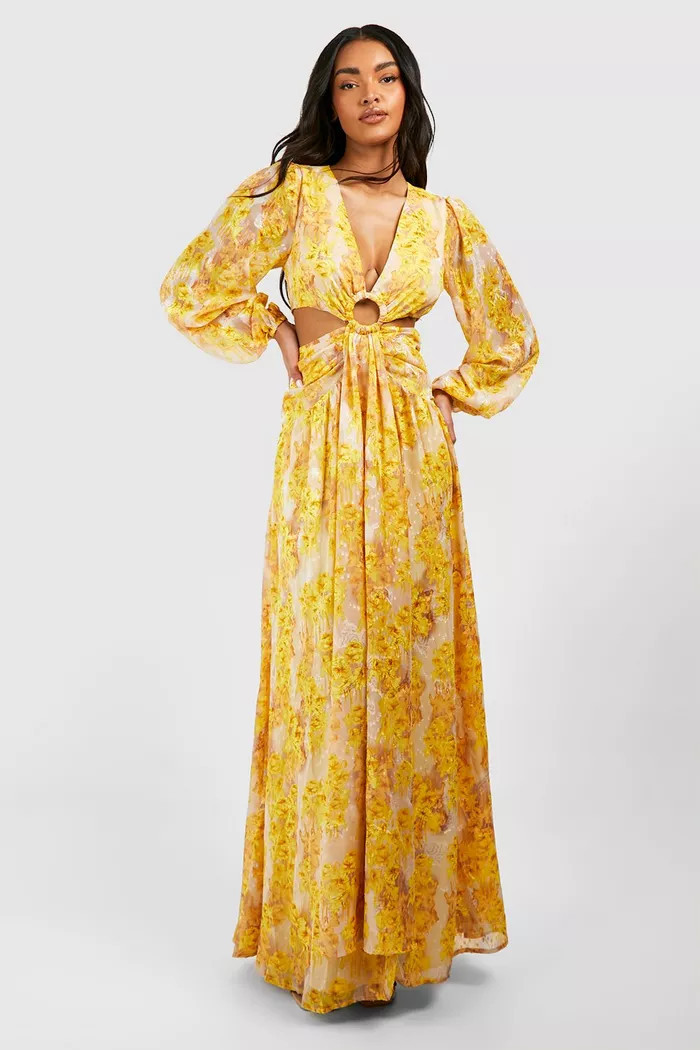 Floral Chiffon Cut Out Maxi Dress | boohoo (US & Canada)