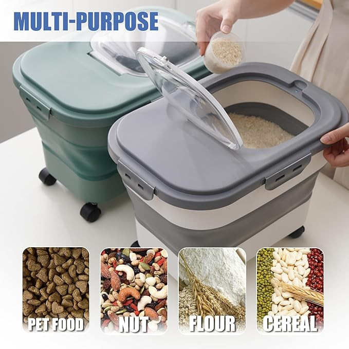Collapsible Dog Food Storage Container, Airtight 30 35 Lbs Rice Cereal Flour Sugar Kitchen Access... | Amazon (US)