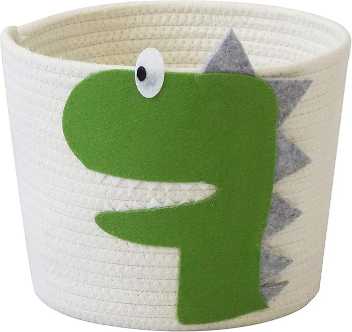 T&T Homewares Small Cotton Rope Basket with Cute Green Dinosaur for Baby Diaper Organizer, Woodla... | Amazon (US)