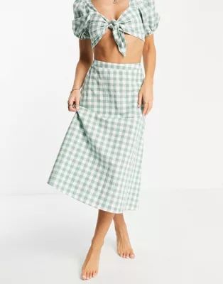 Fashion Union Exclusive midi beach skirt in green gingham - part of a set | ASOS (Global)